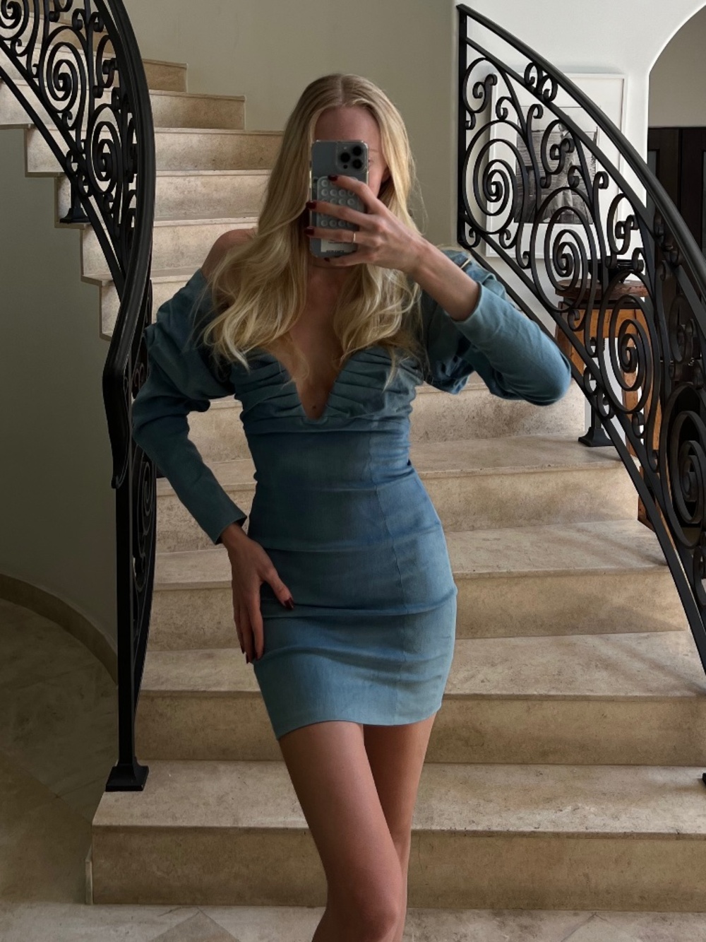 NWT Miss Circle Blue Off Shoulder Corset Bodycon Mini Dress S